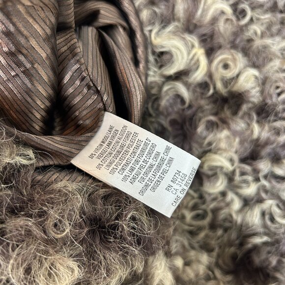 Max Azria BCBG ladies Lamb Fur Shrug XS Brown Coat Capsule Virgin Wool vtg tweed - Picture 6 of 13